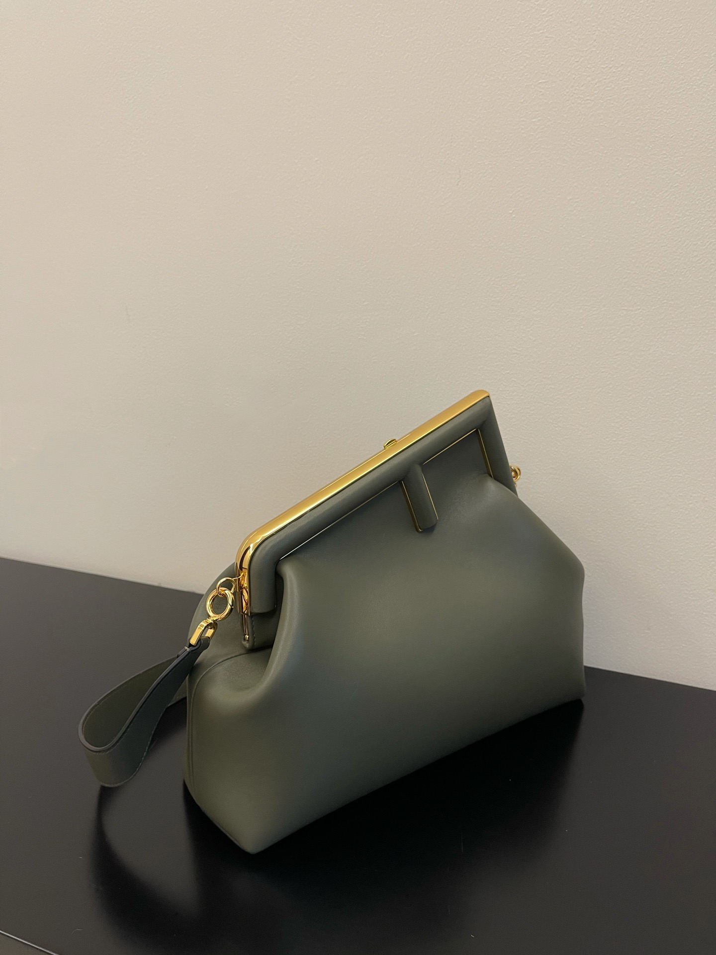 Fendi Midi First Nappa Leather Shoulder Bag Green